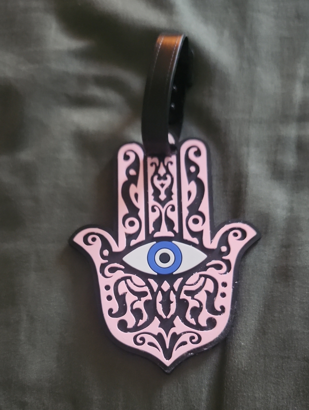 Pink Hamsa Hand Luggage Tag with Blue Eye